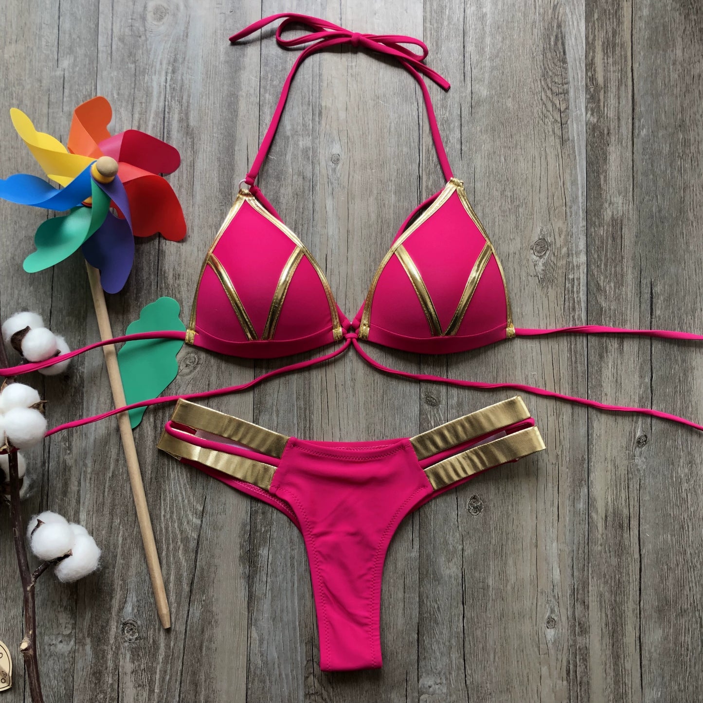 2023 New Arrival Nylon Triangle Bronzing Patchwork Bikini Lady Sexy Swimwear Swimsuit Export Bikini 8 Colors