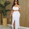 CM.YAYA Summer Women Sets Sleeveless Sexy Strap Crop Top and Tassel Long Skirt Sets Night Club Party Beach 2 Two Piece Sets