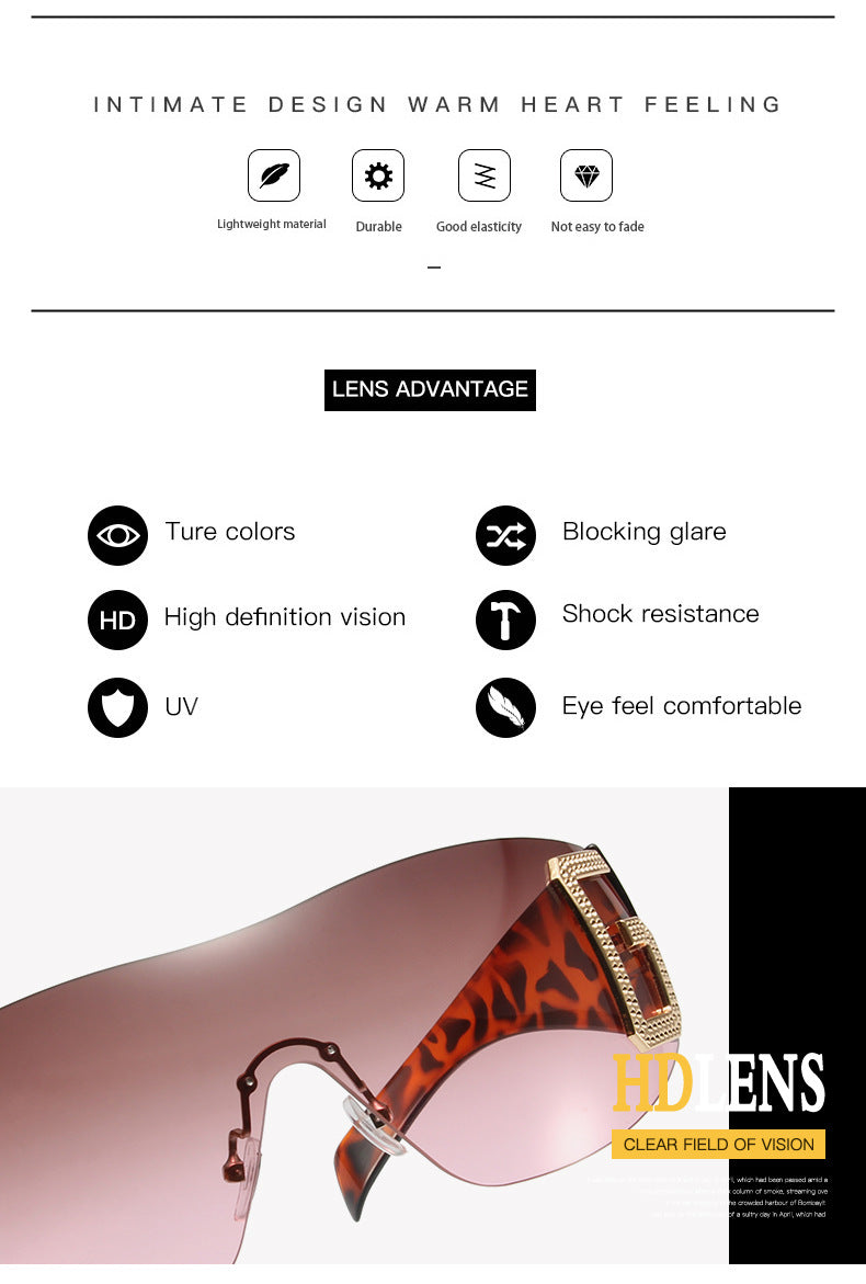 2024 New Oversized Rimless Sunglasses Women Fashion One-Piece Shield Sun Glasses For Female Streetwear Y2k Sunglass Ladies UV400