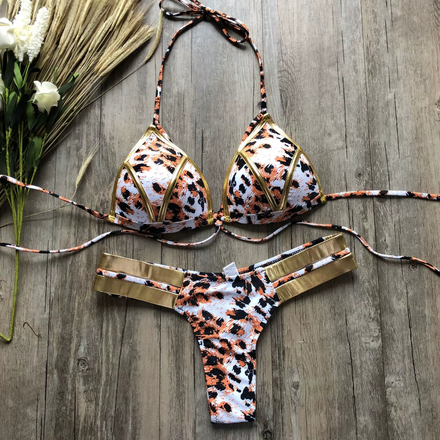 Hot Spring Sexy Bikini Lace-up Cutout Sexy Bronzing Bikini Hard Bag Hollow out Separates Swimsuit Bikini