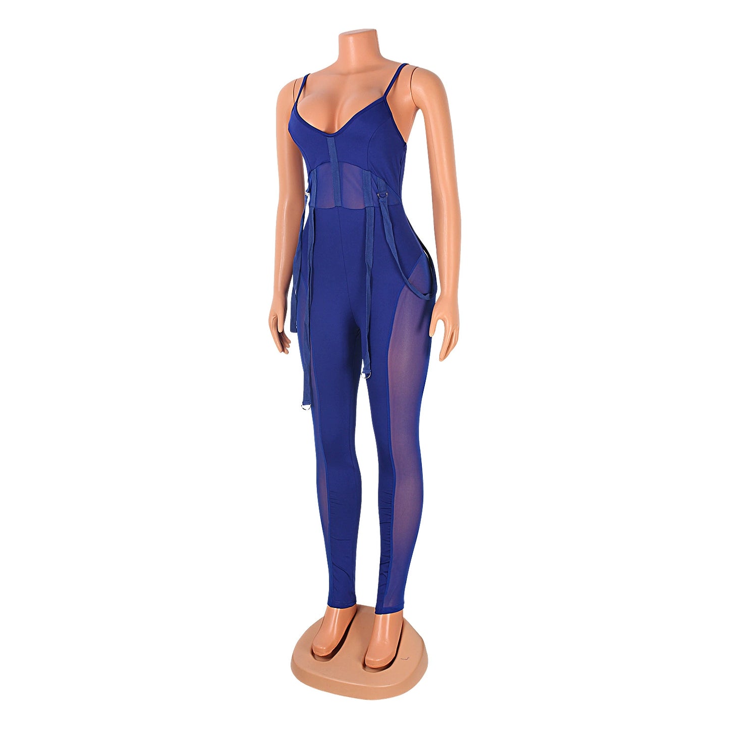 European and American Women's Clothing See-through Sexy Suspender Mesh Jumpsuit
