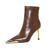 BIGTREE shoes Autumn Winter Boots Metal Pointed tip Women Boots Fashion Leather Boots High Heels Stilettos New Women Ankle Boots