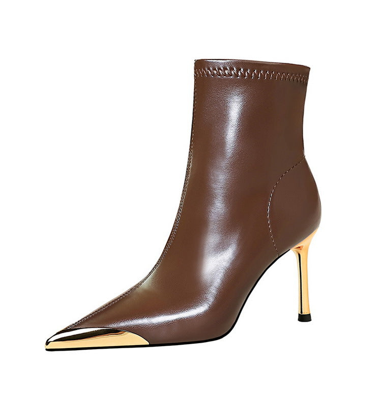 BIGTREE shoes Autumn Winter Boots Metal Pointed tip Women Boots Fashion Leather Boots High Heels Stilettos New Women Ankle Boots