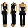 CM.YAYA Women V-Neck Backless Straight Sleeveless Flare Jumpsuits 2025 Summer Hollow Out Sexy One Piece Set Streetwear Outfits