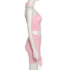 Women's Neck Hanging Hollow Strap Short Top Set Sexy Backless Sleeveless Tank Top and Short Skirt Casual Street Wear Club Party