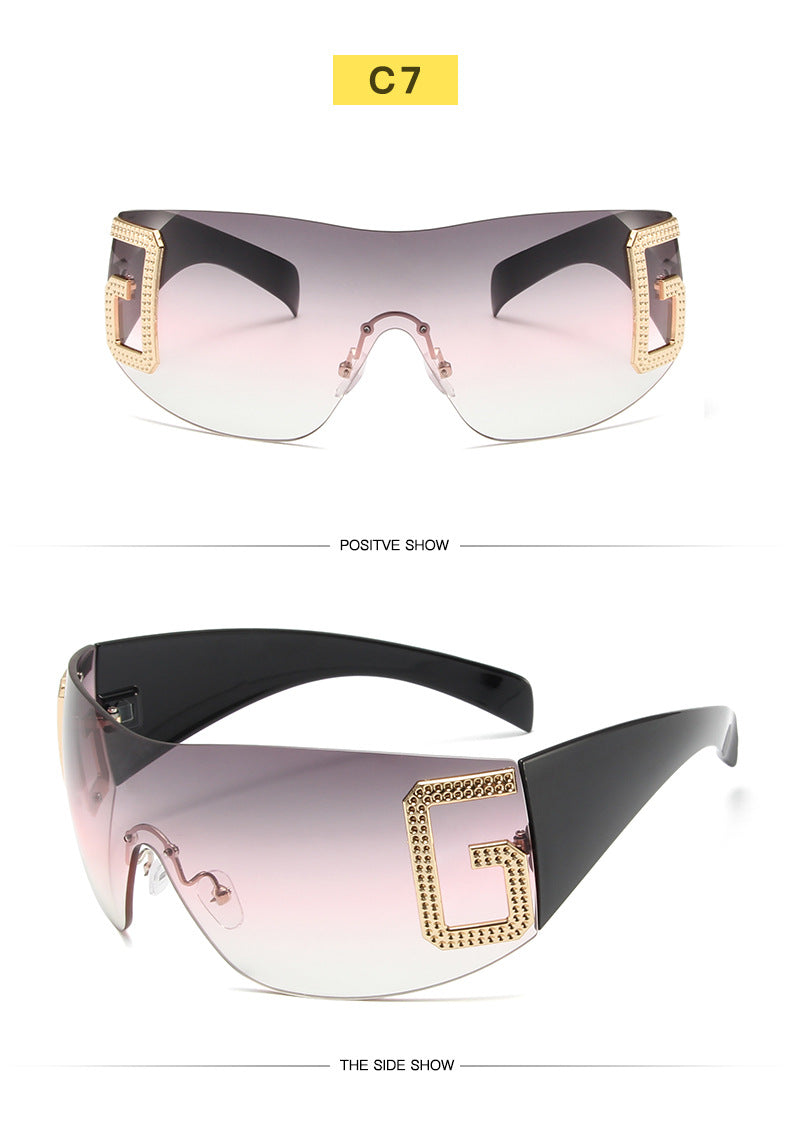 2024 New Oversized Rimless Sunglasses Women Fashion One-Piece Shield Sun Glasses For Female Streetwear Y2k Sunglass Ladies UV400