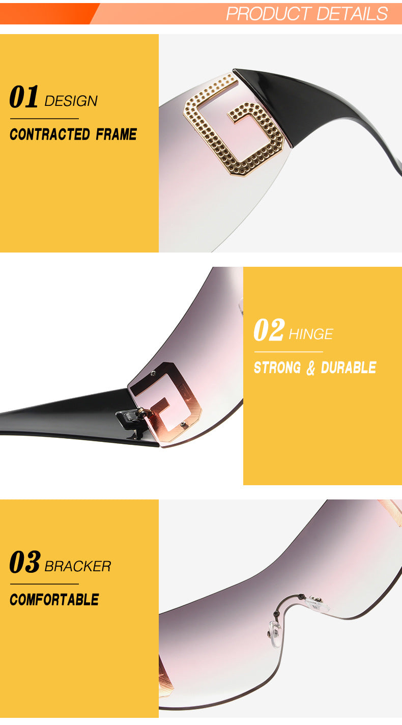 2024 New Oversized Rimless Sunglasses Women Fashion One-Piece Shield Sun Glasses For Female Streetwear Y2k Sunglass Ladies UV400