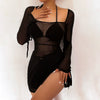 Transition Sexy Zone Black Sheer Mesh Sexy Temperament Split Long Dress Hot Spring Bikini Blouse Pure Desire Style