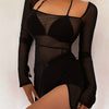 Transition Sexy Zone Black Sheer Mesh Sexy Temperament Split Long Dress Hot Spring Bikini Blouse Pure Desire Style