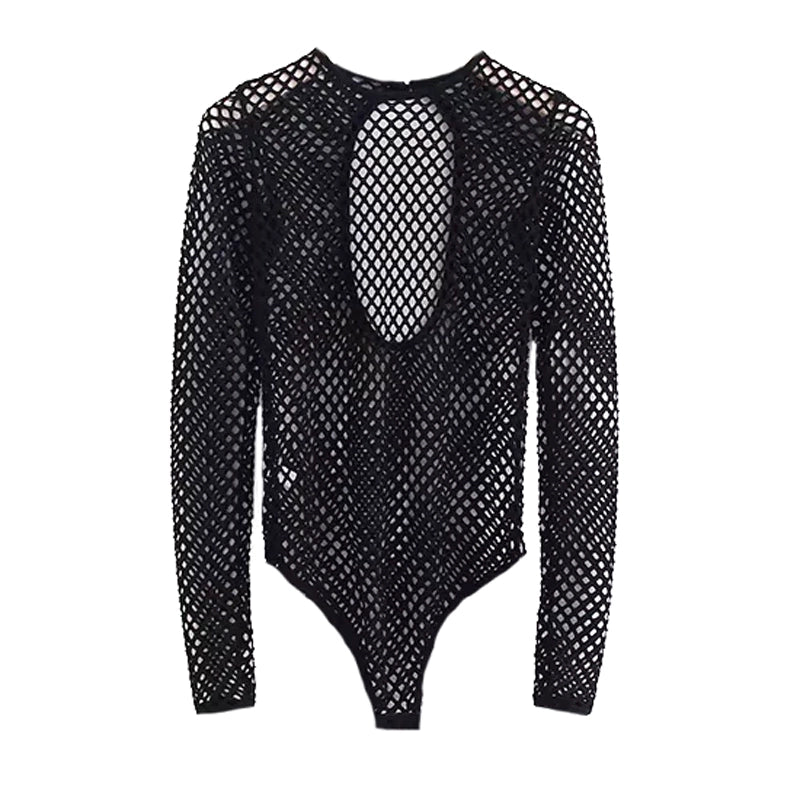 Fashion Wind Big Mesh Cut Out Travel One-Piece T-shirt