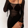 Transition Sexy Zone Black Sheer Mesh Sexy Temperament Split Long Dress Hot Spring Bikini Blouse Pure Desire Style