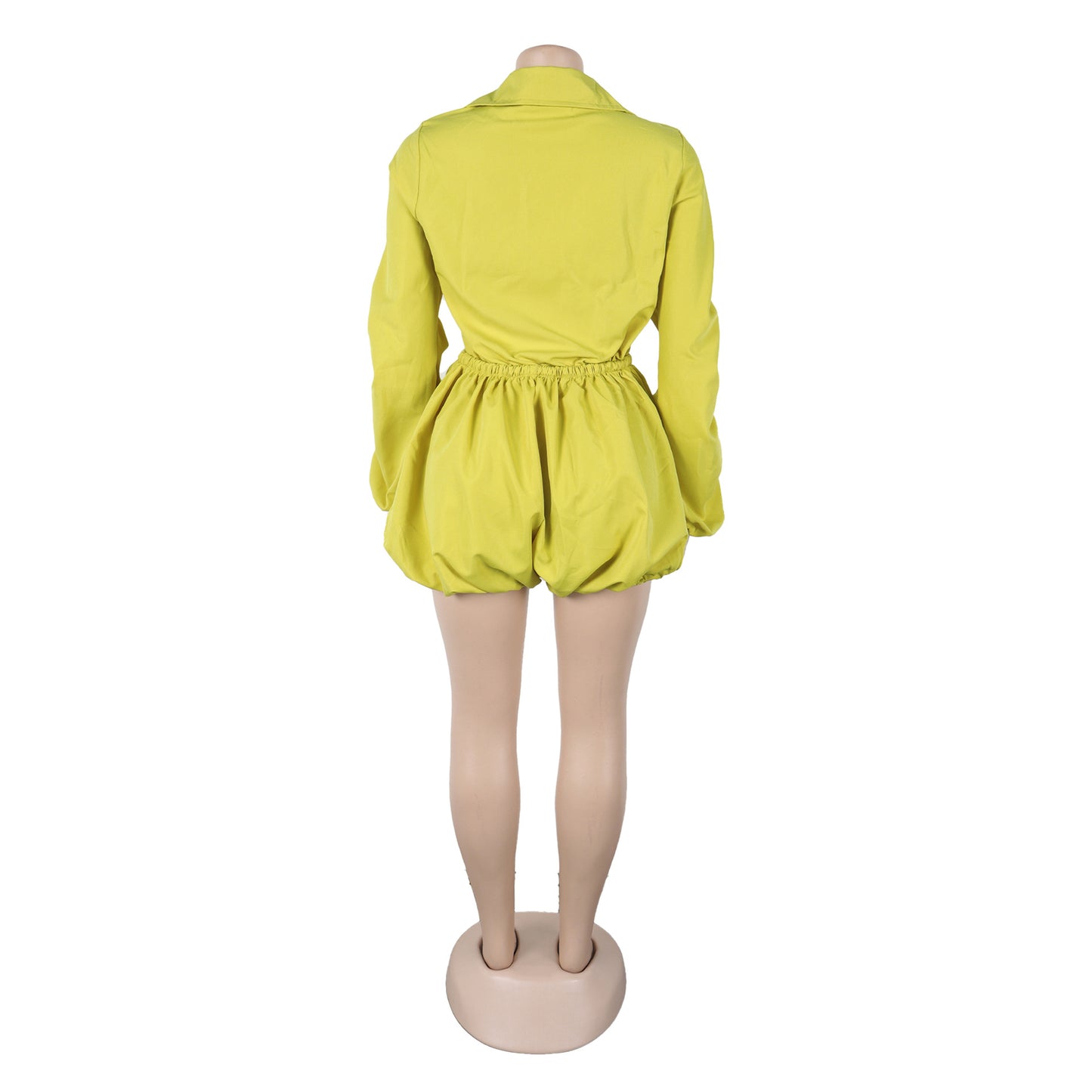 CM.YAYA Vintge Women's Blouse Style Ruched Up Long Sleeve Romper Playsuit 2025 Summer Streetwear Basic Overall Outfits Jumpsuits
