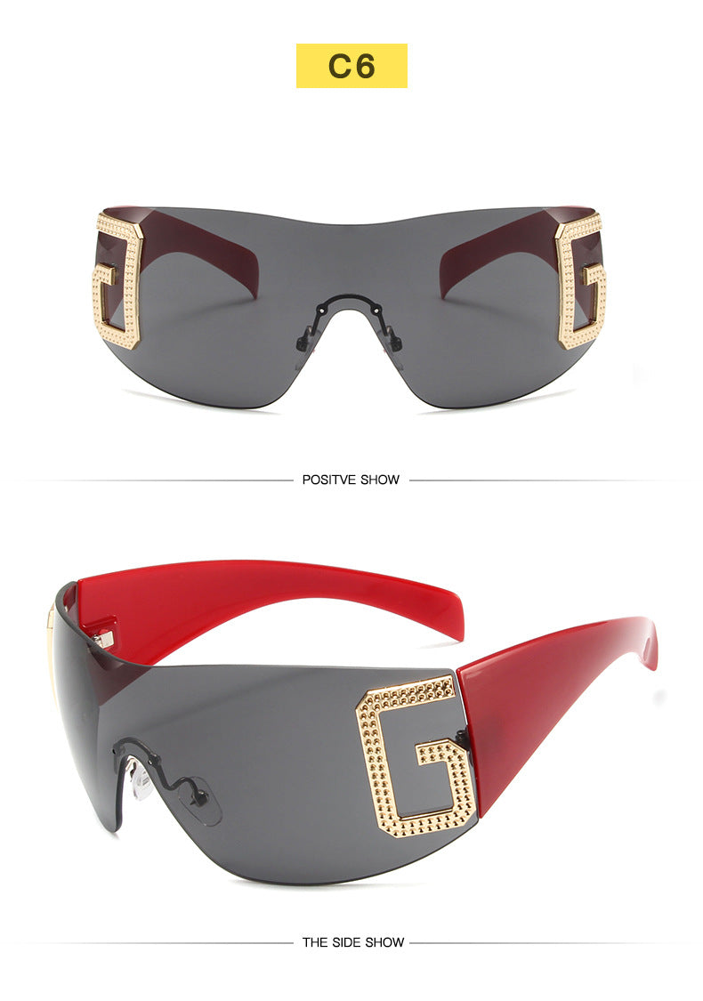 2024 New Oversized Rimless Sunglasses Women Fashion One-Piece Shield Sun Glasses For Female Streetwear Y2k Sunglass Ladies UV400