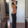 Instunning European and American Metal Butterfly Hollow-out Backless Dress Women Gyaru Style Slimming Split Long Skirt