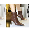 BIGTREE shoes Autumn Winter Boots Metal Pointed tip Women Boots Fashion Leather Boots High Heels Stilettos New Women Ankle Boots