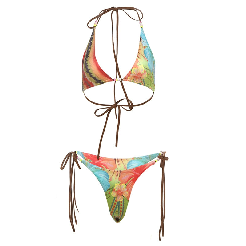 Weird Puss Hawaii Beach Vacation Style European and American Sexy Sexy Fashion Halter Bikini Suit Women