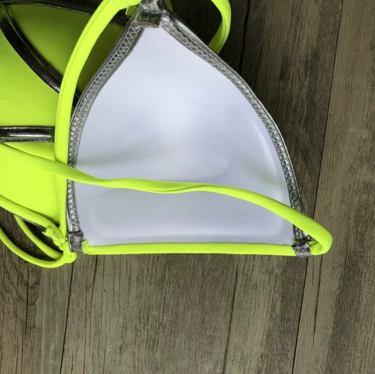 2023 New Arrival Nylon Triangle Bronzing Patchwork Bikini Lady Sexy Swimwear Swimsuit Export Bikini 8 Colors