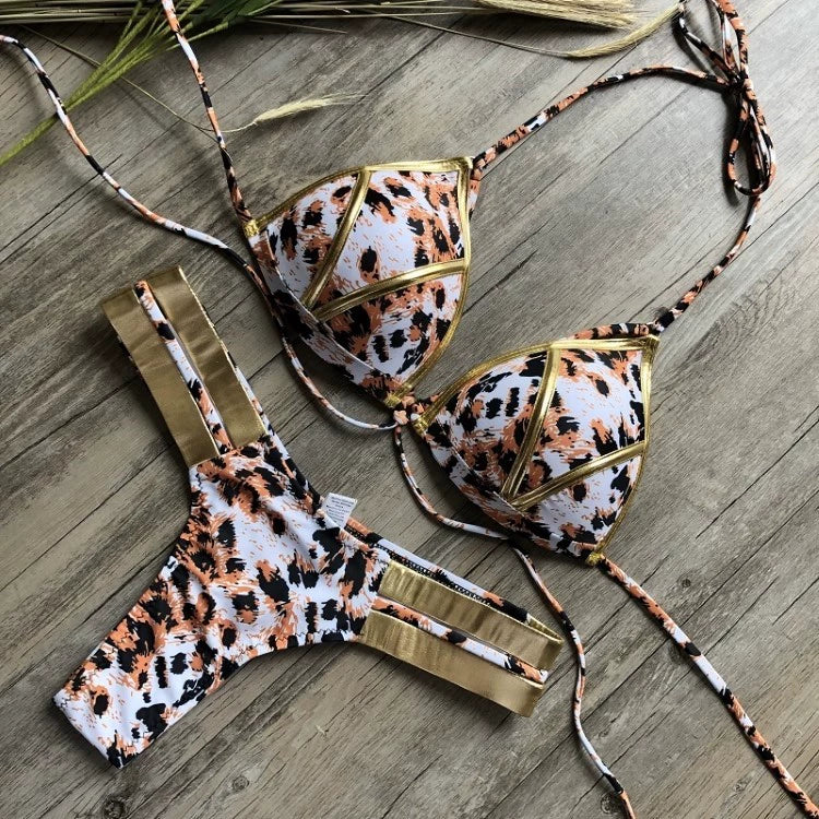 2023 New Arrival Nylon Triangle Bronzing Patchwork Bikini Lady Sexy Swimwear Swimsuit Export Bikini 8 Colors