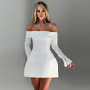 BKQU Elegant Solid Backless Mini Dress Women High Waist Fashion Long Sleeve Slim A-line Dresses 2024 Autumn Party Evening Dress