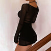 Transition Sexy Zone Black Sheer Mesh Sexy Temperament Split Long Dress Hot Spring Bikini Blouse Pure Desire Style