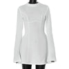 BKQU Elegant Solid Backless Mini Dress Women High Waist Fashion Long Sleeve Slim A-line Dresses 2024 Autumn Party Evening Dress