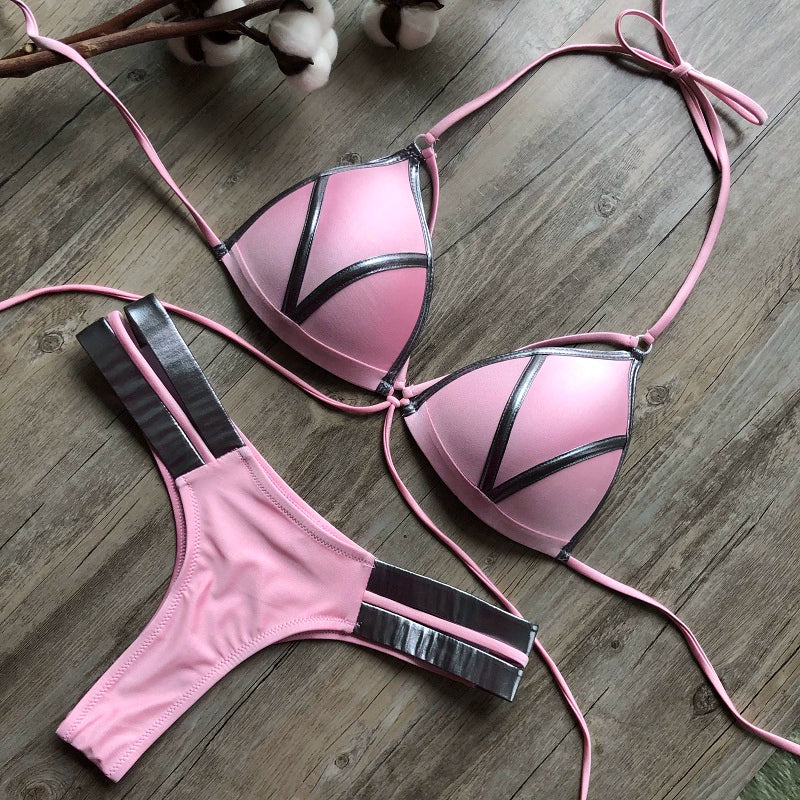 New New Arrival Nylon Triangle Bronzing Patchwork Bikini Lady Sexy Swimwear Swimsuit Export Bikini 8 Colors