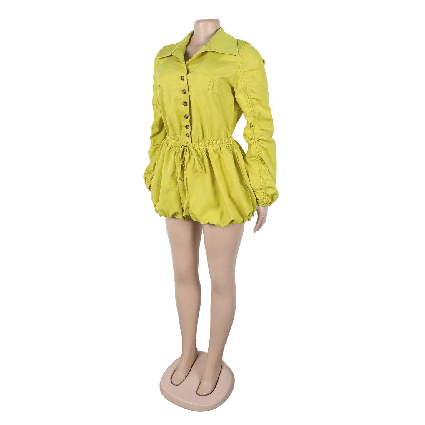 CM.YAYA Vintge Women's Blouse Style Ruched Up Long Sleeve Romper Playsuit 2025 Summer Streetwear Basic Overall Outfits Jumpsuits