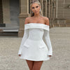 BKQU Elegant Solid Backless Mini Dress Women High Waist Fashion Long Sleeve Slim A-line Dresses 2024 Autumn Party Evening Dress