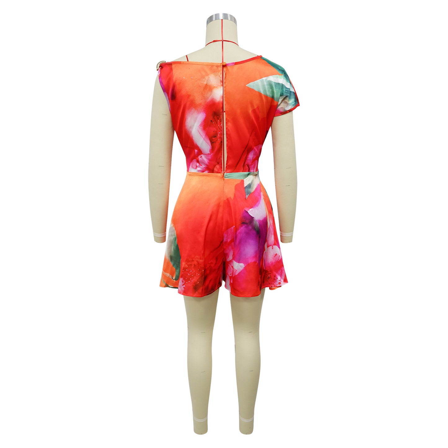 CM.YAYA Women Tie Dye Print Beach Sleeveless V-neck Sashes Sexy Party Club Playsuits Jumpsuit 2025 Summer One Piece Suit Rompers