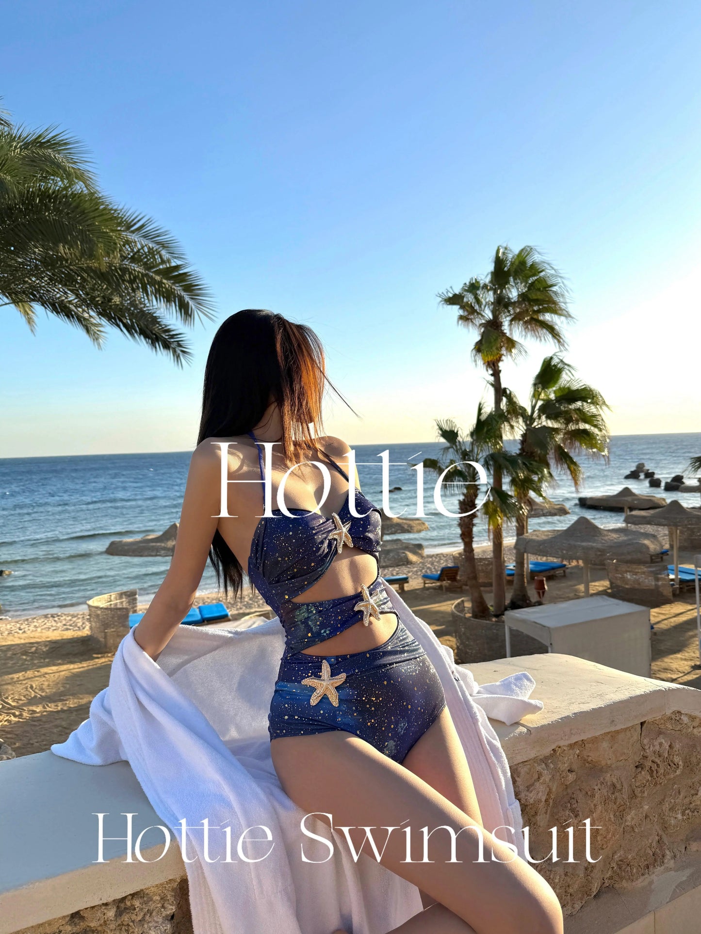 [Neptune] High-Grade Hollow-out Sexy One-Piece Swimsuit Two-piece Set Vacation Bikini Beach Hot Spring Swimsuit