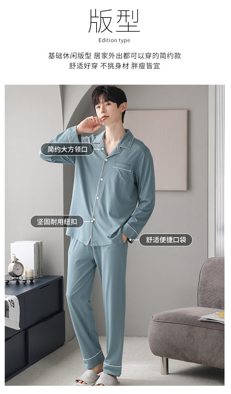 Autumn Pajamas Sets Men Long Sleeve Modal Cotton Thin Teenage Boys' Large Size Spring Outwear Home Cloth Suit Sleepwear Male