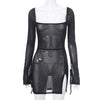 Transition Sexy Zone Black Sheer Mesh Sexy Temperament Split Long Dress Hot Spring Bikini Blouse Pure Desire Style