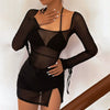 Transition Sexy Zone Black Sheer Mesh Sexy Temperament Split Long Dress Hot Spring Bikini Blouse Pure Desire Style