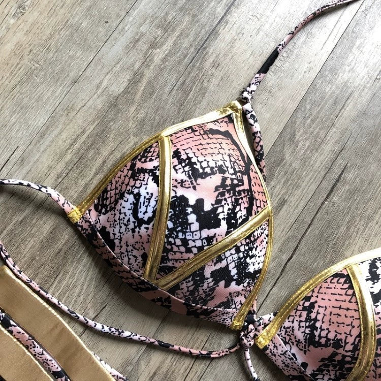 2023 New Arrival Nylon Triangle Bronzing Patchwork Bikini Lady Sexy Swimwear Swimsuit Export Bikini 8 Colors