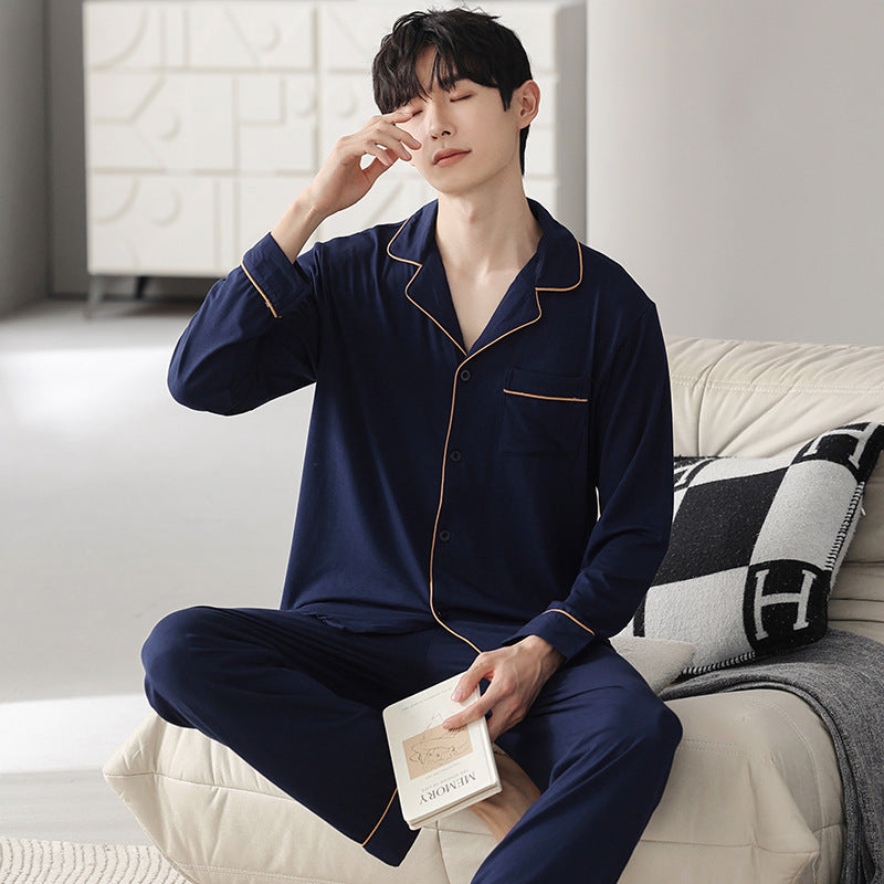 Autumn Pajamas Sets Men Long Sleeve Modal Cotton Thin Teenage Boys' Large Size Spring Outwear Home Cloth Suit Sleepwear Male