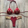 2023 New Arrival Nylon Triangle Bronzing Patchwork Bikini Lady Sexy Swimwear Swimsuit Export Bikini 8 Colors