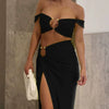 Fashion Pure Desire Style 2024 Spring and Summer New Sexy Pure Color Sling Bandeau Slim-Fit Fold Split Skirt Suit