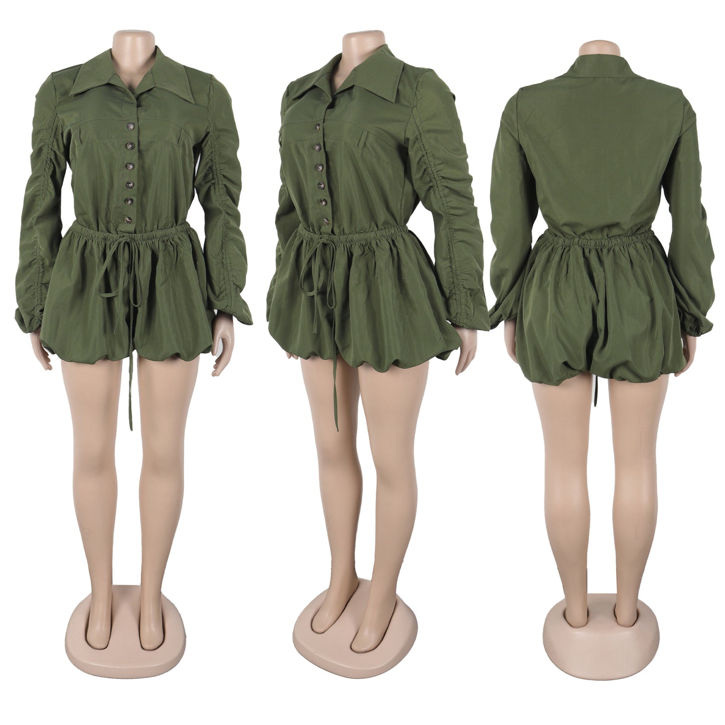 CM.YAYA Vintge Women's Blouse Style Ruched Up Long Sleeve Romper Playsuit 2025 Summer Streetwear Basic Overall Outfits Jumpsuits