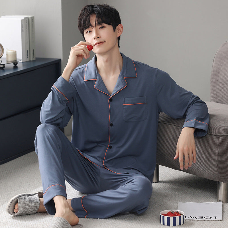 Autumn Pajamas Sets Men Long Sleeve Modal Cotton Thin Teenage Boys' Large Size Spring Outwear Home Cloth Suit Sleepwear Male