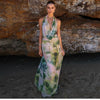 Sylcue Wizard of Oz Elegant Retro Tie-Dyed Fresh Print Deep V-neck Halter Dress Waist-Slimming Long Dress Summer