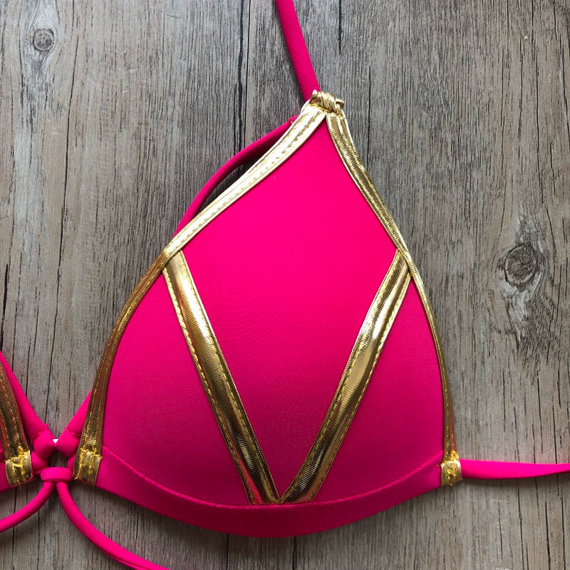 New New Arrival Nylon Triangle Bronzing Patchwork Bikini Lady Sexy Swimwear Swimsuit Export Bikini 8 Colors