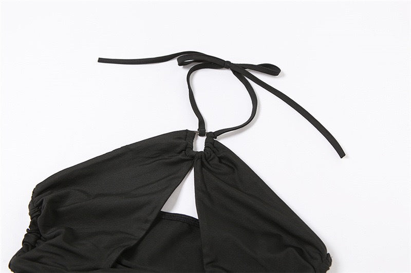Women's Neck Hanging Hollow Strap Short Top Set Sexy Backless Sleeveless Tank Top and Short Skirt Casual Street Wear Club Party