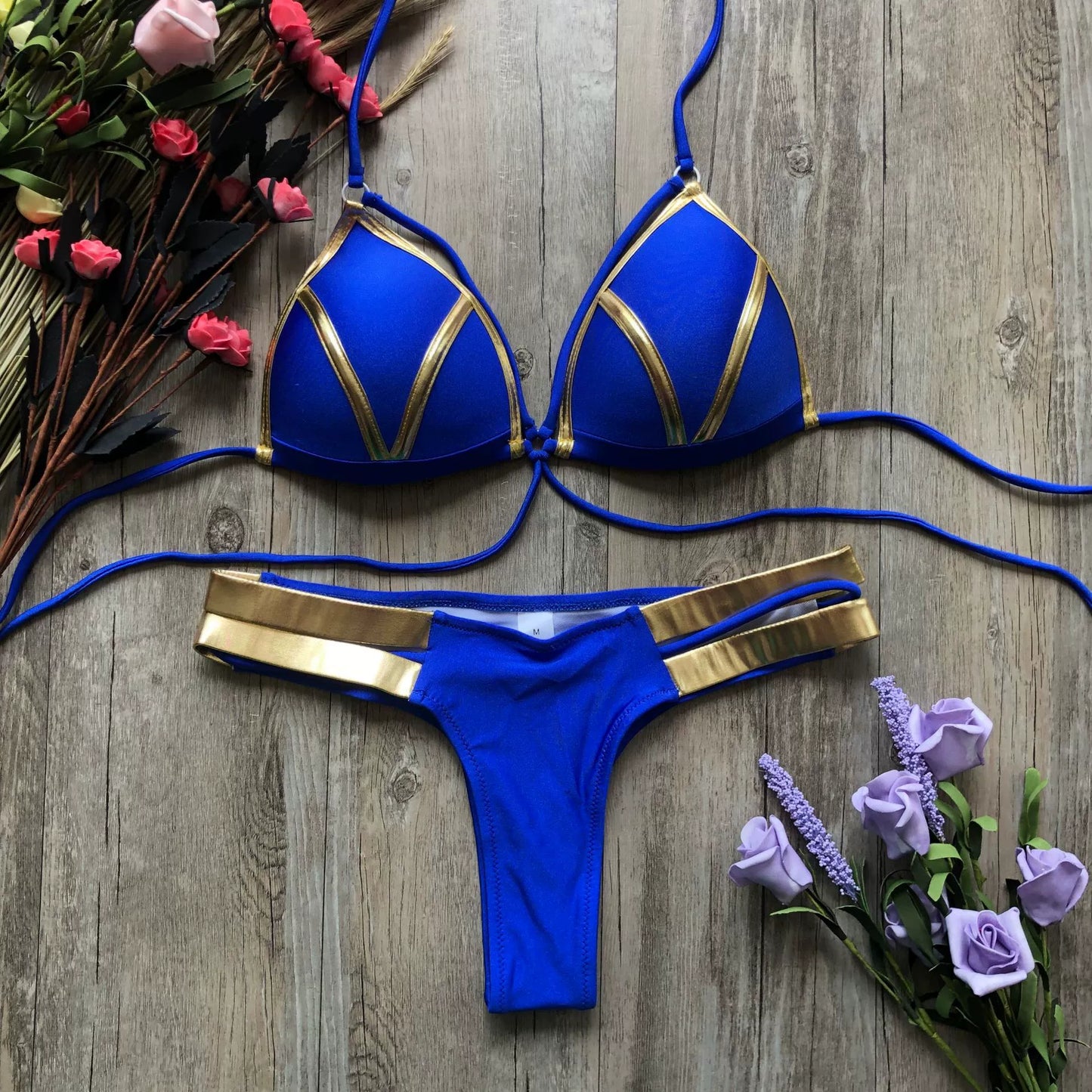Hot Spring Sexy Bikini Lace-up Cutout Sexy Bronzing Bikini Hard Bag Hollow out Separates Swimsuit Bikini