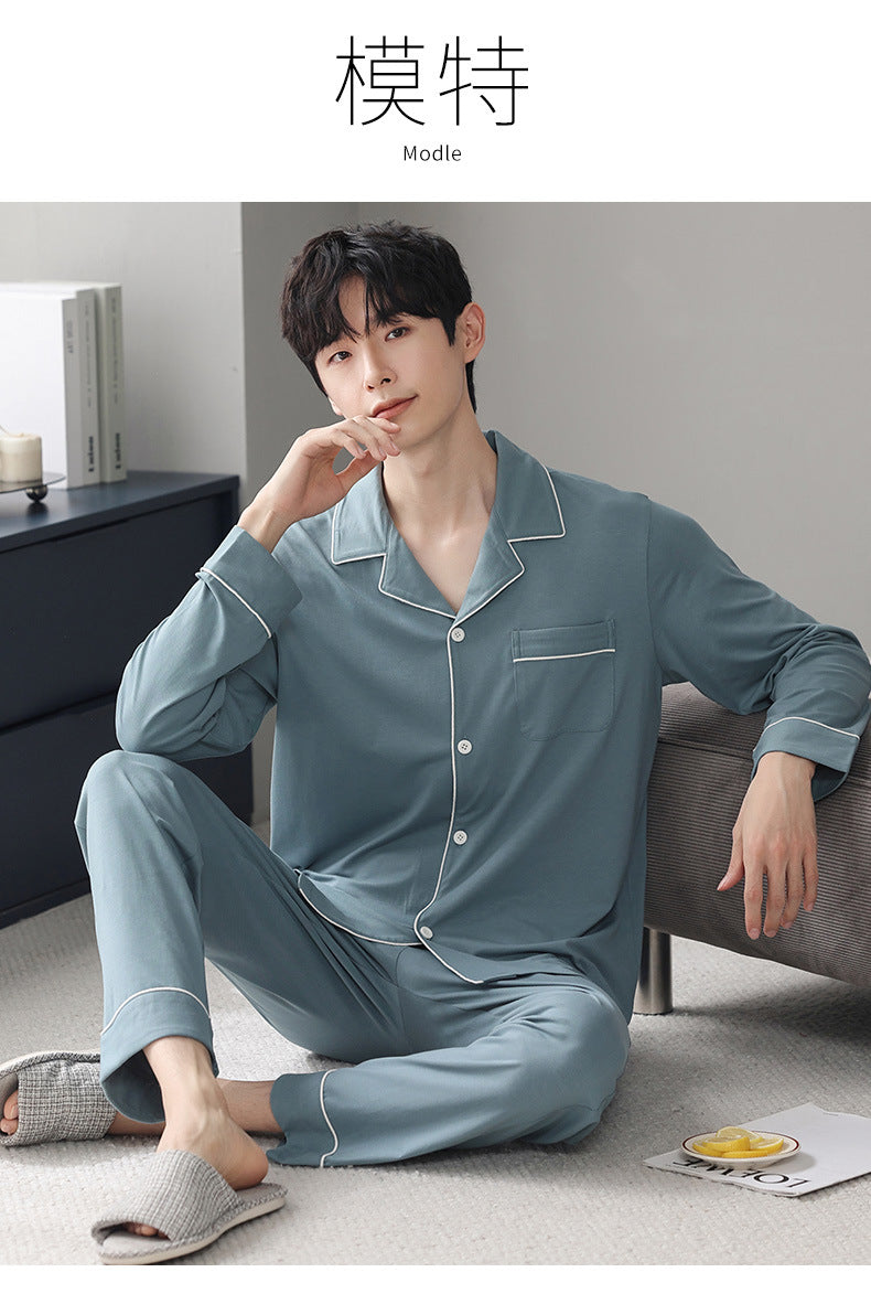 Autumn Pajamas Sets Men Long Sleeve Modal Cotton Thin Teenage Boys' Large Size Spring Outwear Home Cloth Suit Sleepwear Male