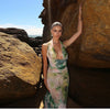 Sylcue Wizard of Oz Elegant Retro Tie-Dyed Fresh Print Deep V-neck Halter Dress Waist-Slimming Long Dress Summer