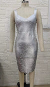 Europe and America Cross Border Model Sexy Low-Cut Buttock Cinched Sleeveless Bronzing Bandage One-Piece Dress Fashion Hot Party Packaging
