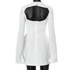 BKQU Elegant Solid Backless Mini Dress Women High Waist Fashion Long Sleeve Slim A-line Dresses 2024 Autumn Party Evening Dress