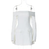 BKQU Elegant Off Shoulder Long Sleeve Mini Dress Women Sexy Strapless Backless Slim A-Line Short Dress Lady Chic Party Vestidos