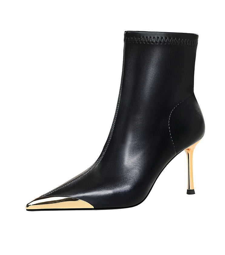 BIGTREE shoes Autumn Winter Boots Metal Pointed tip Women Boots Fashion Leather Boots High Heels Stilettos New Women Ankle Boots