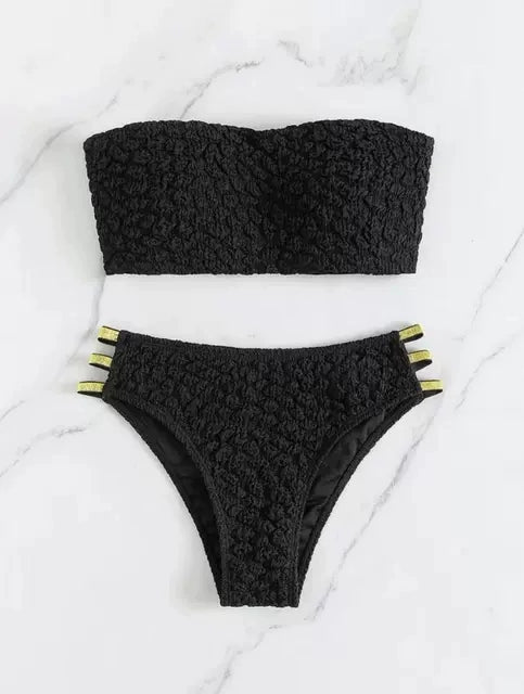 Open Back Sexy Tube Top Ribbon Swimsuit Beauty Back Separates Swimsuit Bar Sexy Female Bikini Sexy Bikini